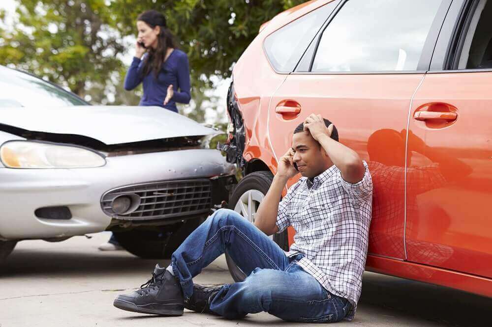 Worried uninsured driver involved in the car accident.