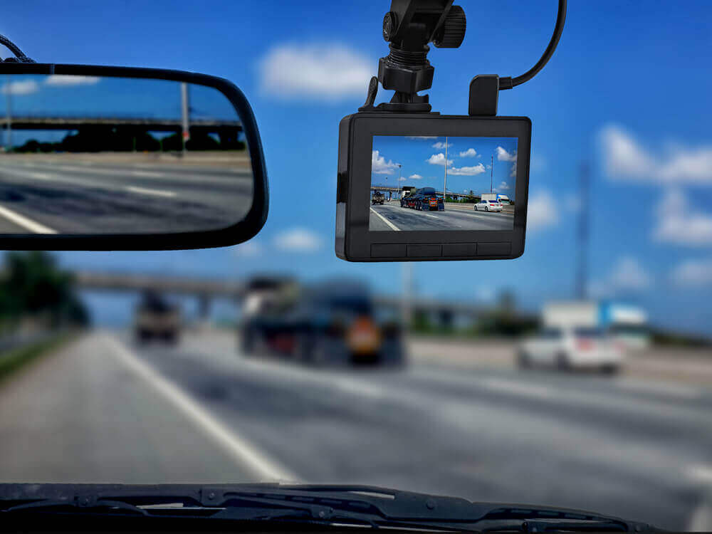 Dashcam installed in the car for recording.