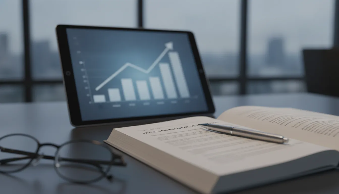 Tablet with a bar graph analyzing the average settlement for a fatal car accident.